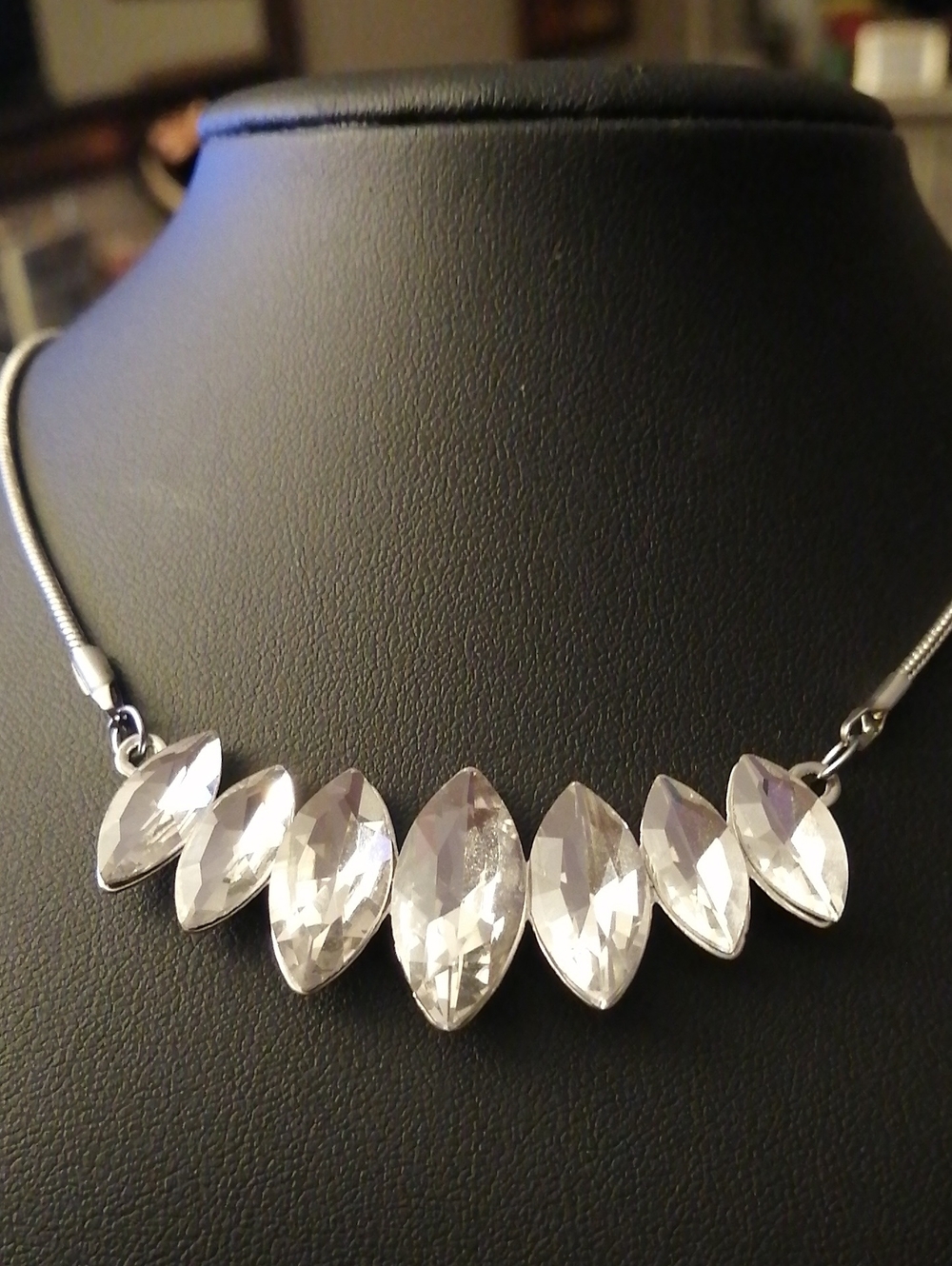 Paparazzi Clear Crystal Marquise Row Necklace 18.5" Long